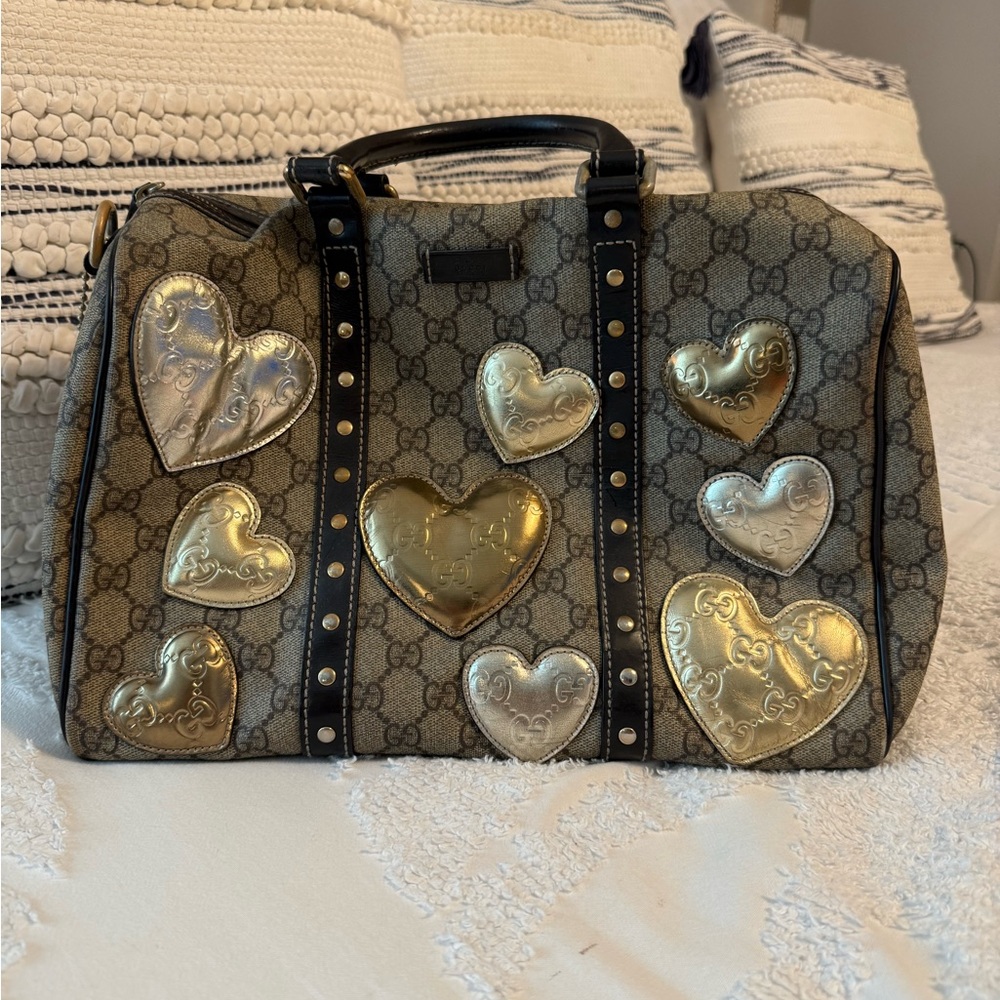 Gucci Brown and Gold Heart-Embellished Tote